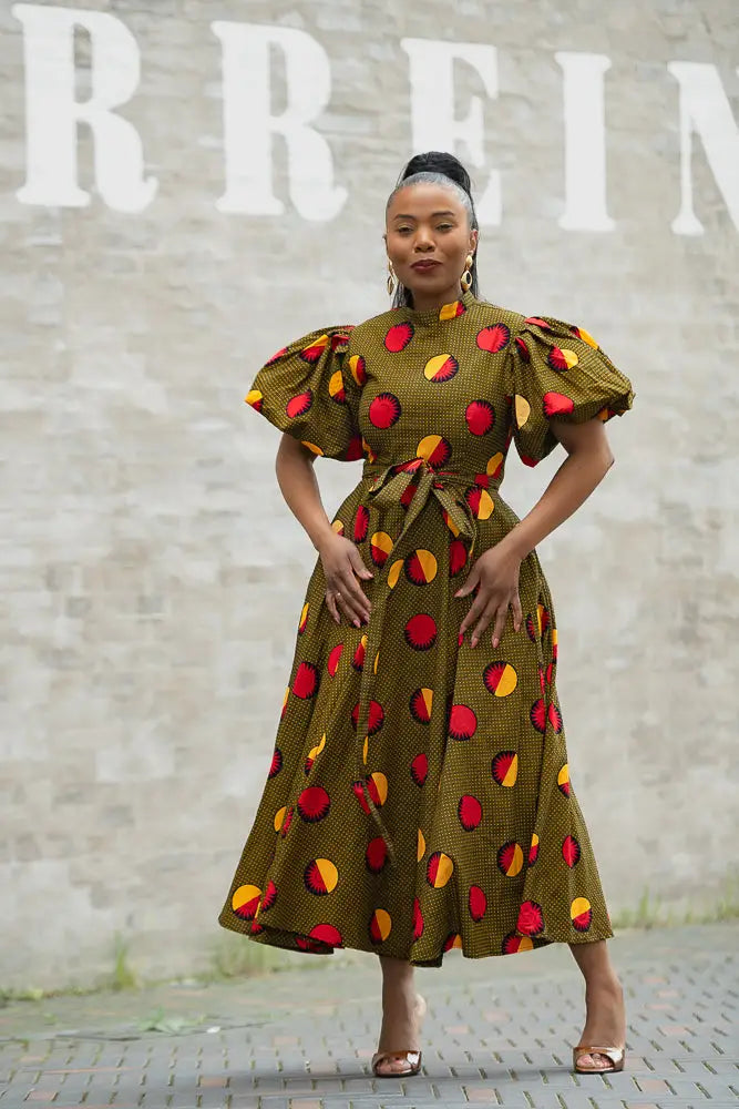 OLORI BROWN AND YELLOW DRESS Women’s Dress
