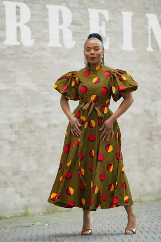 OLORI BROWN AND YELLOW DRESS Women’s Dress