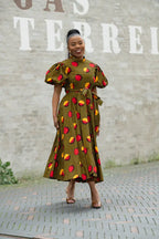 OLORI BROWN AND YELLOW DRESS Women’s Dress
