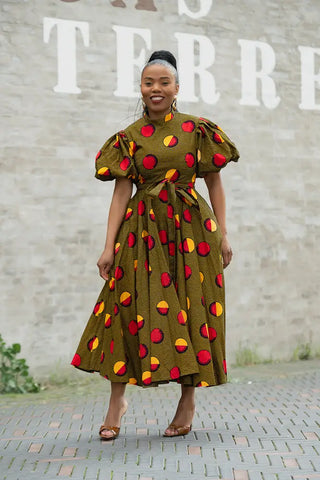 OLORI BROWN AND YELLOW DRESS Women’s Dress