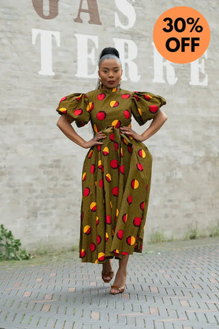 OLORI BROWN AND YELLOW DRESS Women’s Dress