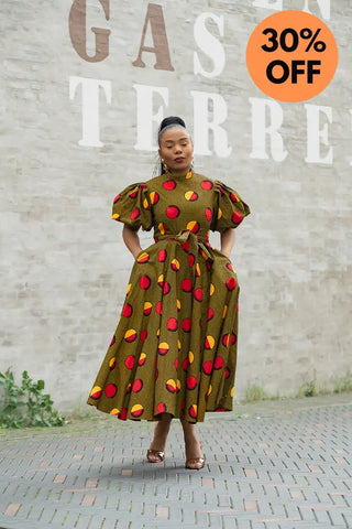 OLORI BROWN AND YELLOW DRESS Women’s Dress