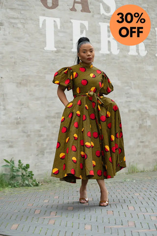 OLORI BROWN AND YELLOW DRESS Women’s Dress