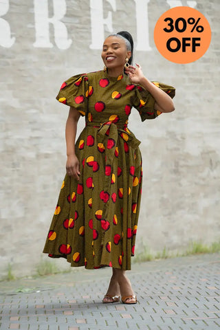 OLORI BROWN AND YELLOW DRESS Women’s Dress