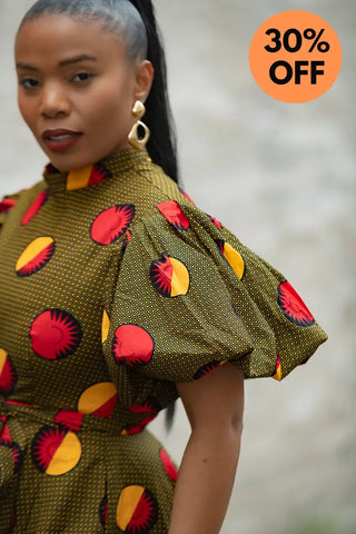 OLORI BROWN AND YELLOW DRESS Women’s Dress