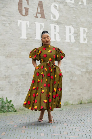 OLORI BROWN AND YELLOW DRESS Women’s Dress