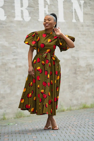 OLORI BROWN AND YELLOW DRESS Women’s Dress