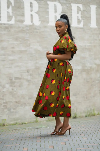 OLORI BROWN AND YELLOW DRESS Women’s Dress