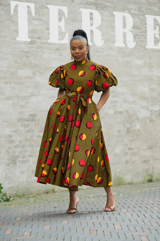 OLORI BROWN AND YELLOW DRESS Women’s Dress