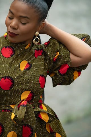 OLORI BROWN AND YELLOW DRESS Women’s Dress