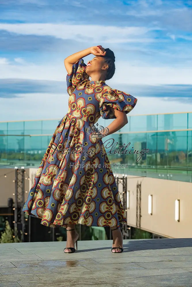 OLORI MULTICOLORED AFRICAN PRINT MIDI DRESS Heritage Clothings