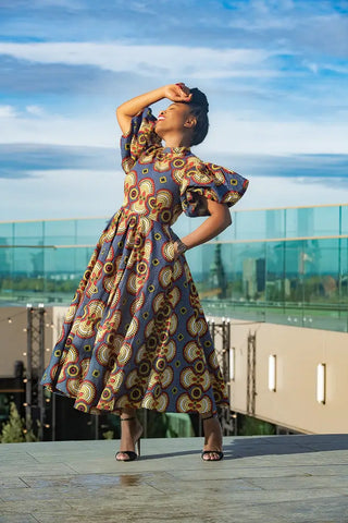 Olori Multicolored African Print Midi Dress Dresses