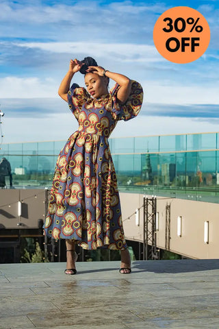 Olori Multicolored African Print Midi Dress Dresses