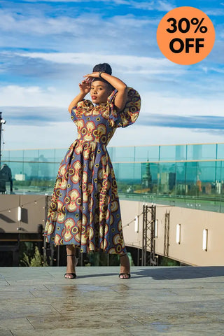 Olori Multicolored African Print Midi Dress Dresses