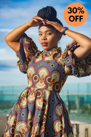 Olori Multicolored African Print Midi Dress Dresses