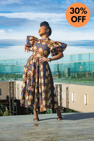 Olori Multicolored African Print Midi Dress Dresses