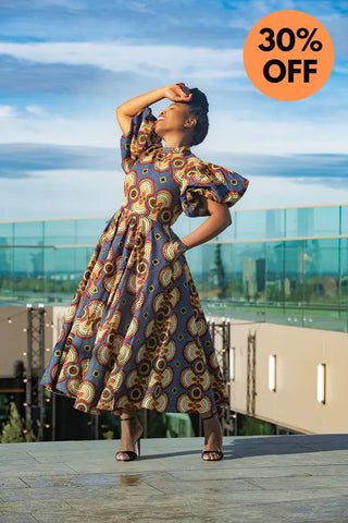 Olori Multicolored African Print Midi Dress Dresses