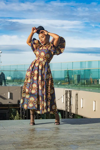 Olori Multicolored African Print Midi Dress Dresses