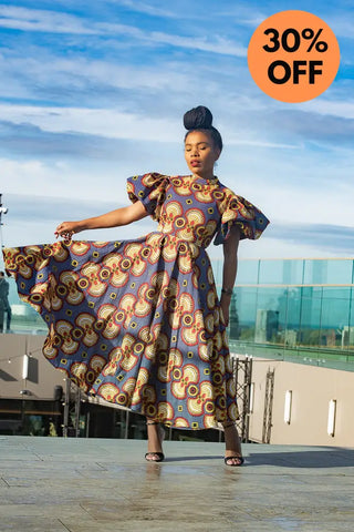 Olori Multicolored African Print Midi Dress Dresses