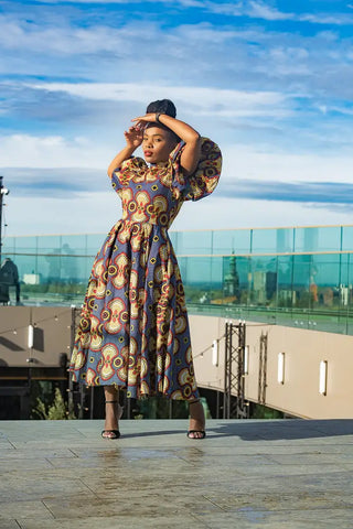 Olori Multicolored African Print Midi Dress Dresses