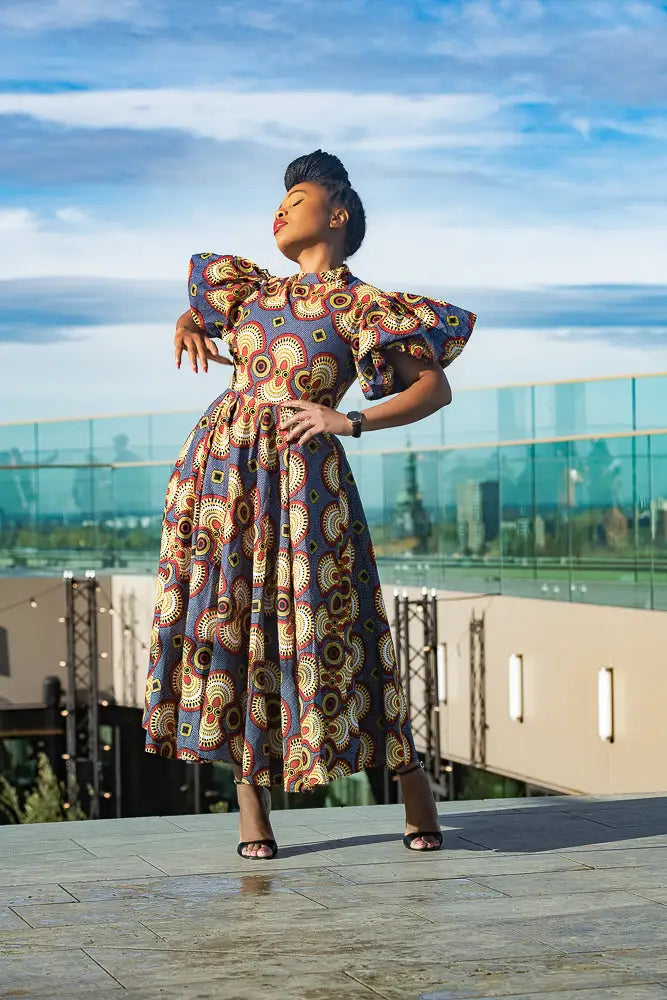OLORI MULTICOLORED AFRICAN PRINT MIDI DRESS - Heritage Clothings M OLORI MULTICOLORED AFRICAN PRINT MIDI DRESS - Heritage Clothings M