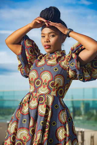 Olori Multicolored African Print Midi Dress Dresses