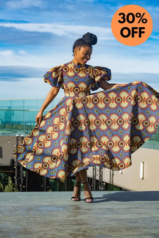 Olori Multicolored African Print Midi Dress Dresses