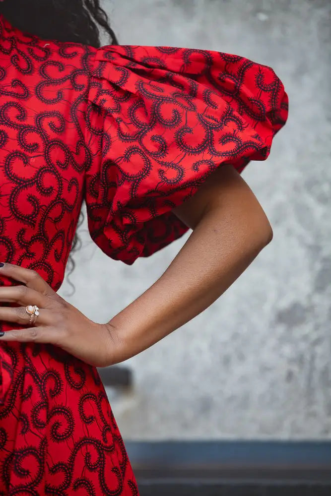 Olori Ruby Red Modern Ankara Dress S Olori Ruby Red Modern Ankara Dress S