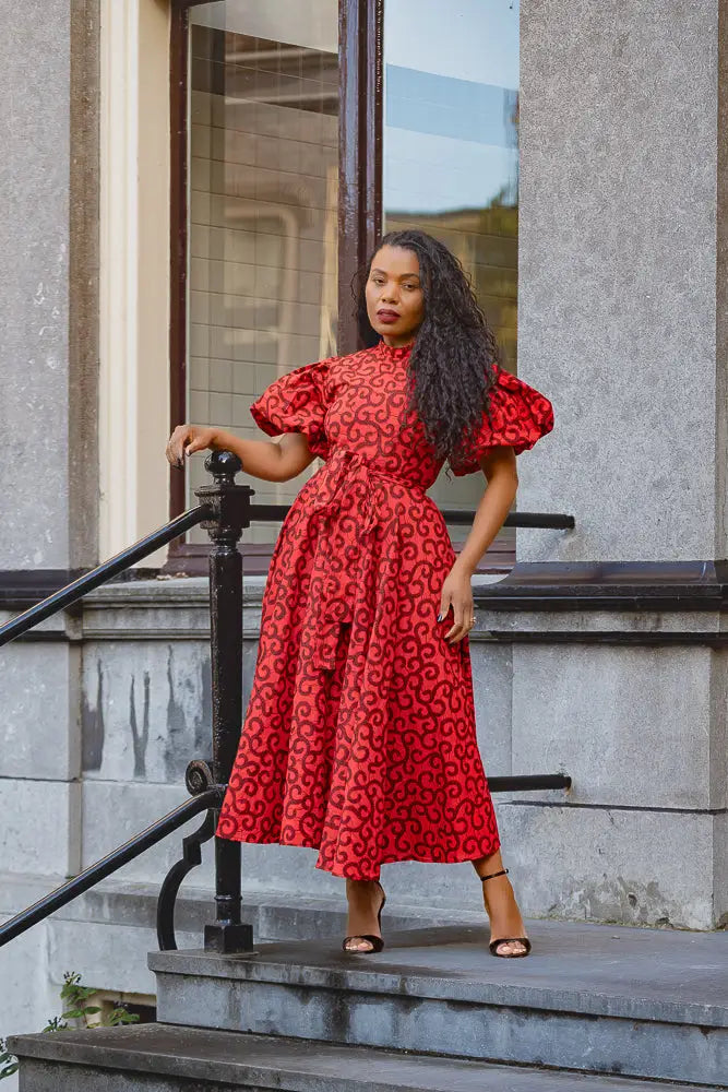 Olori Ruby Red Modern Ankara Dress S Olori Ruby Red Modern Ankara Dress S
