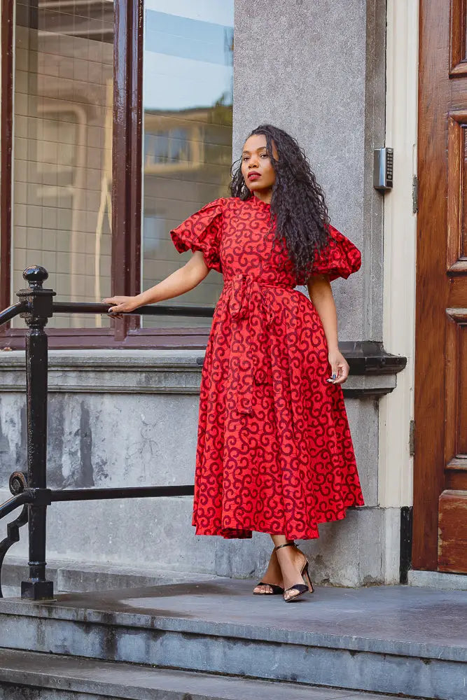 Olori Ruby Red Modern Ankara Dress