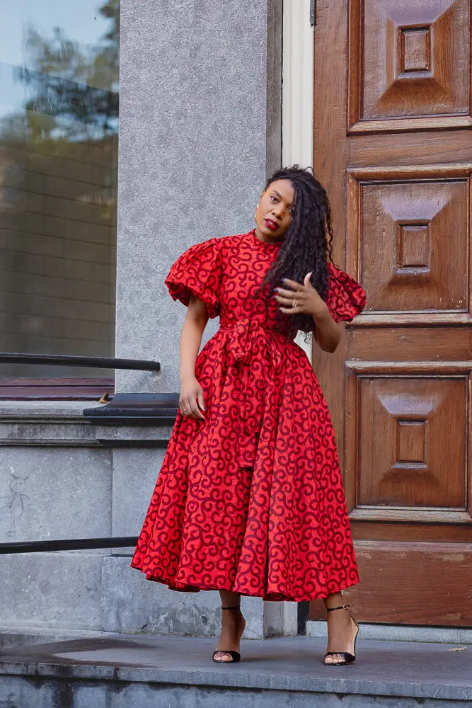 Olori Ruby Red Modern Ankara Dress