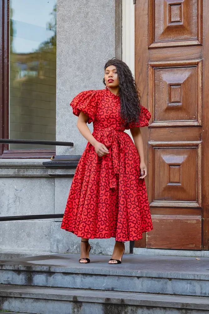Olori Ruby Red Modern Ankara Dress S Olori Ruby Red Modern Ankara Dress S