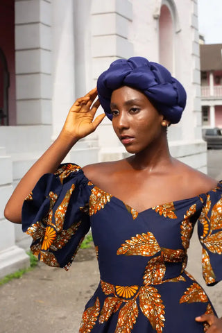 OMOLOLA NAVY BRAIDED TURBAN HEADWRAPS