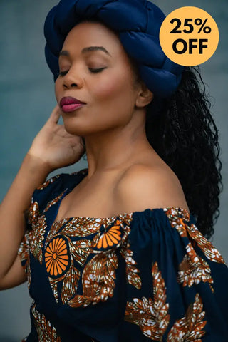 OMOLOLA NAVY BRAIDED TURBAN HEADWRAPS