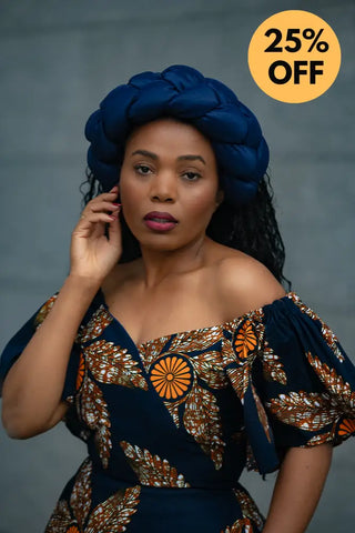 OMOLOLA NAVY BRAIDED TURBAN HEADWRAPS