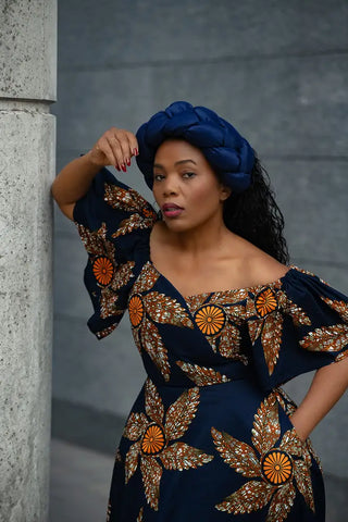 OMOLOLA NAVY BRAIDED TURBAN HEADWRAPS