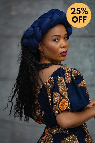 OMOLOLA NAVY BRAIDED TURBAN HEADWRAPS