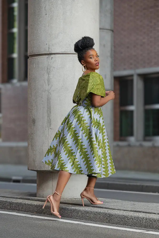 Oyin Green And Gold Midi Dress