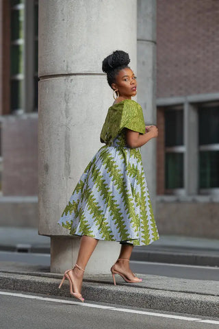 Oyin Green And Gold Midi Dress
