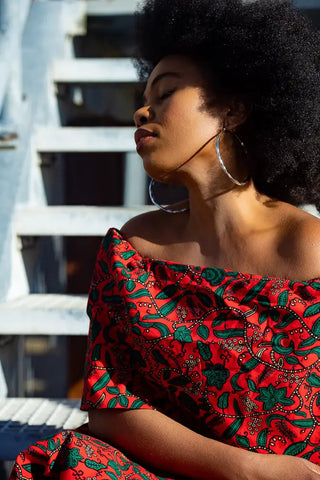 Pre Order Oyin Midi African Print Cape Dress Dresses