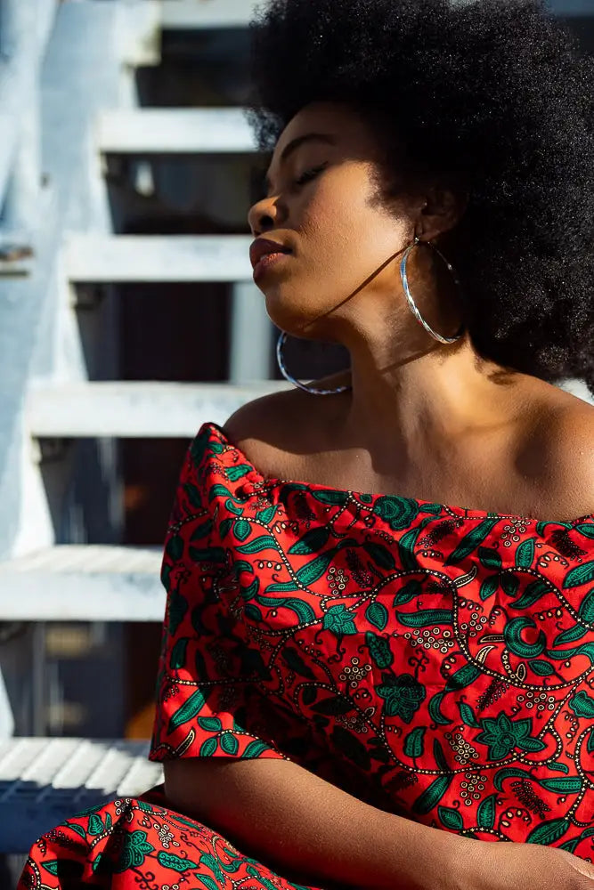 Pre Order Oyin Midi African Print Cape Dress Dresses