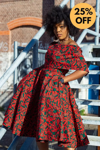 Pre Order Oyin Midi African Print Cape Dress Dresses