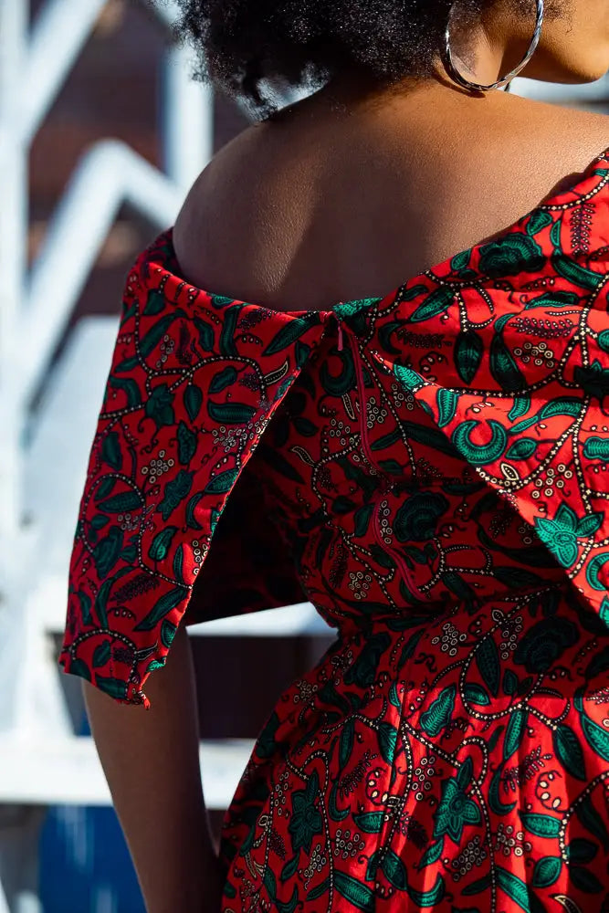 Pre Order Oyin Midi African Print Cape Dress Dresses