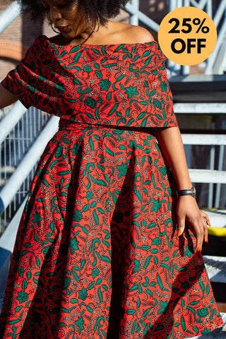 Pre Order Oyin Midi African Print Cape Dress Dresses