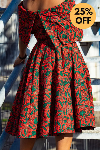 Pre Order Oyin Midi African Print Cape Dress Dresses