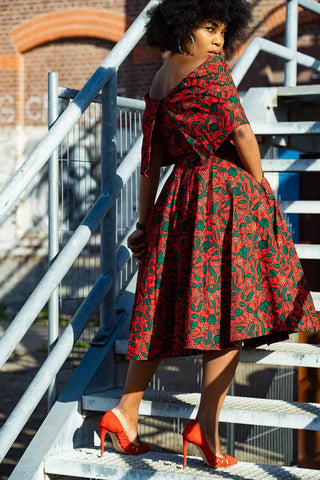 Pre Order Oyin Midi African Print Cape Dress Dresses