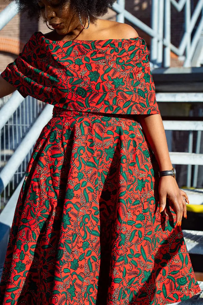 Pre Order Oyin Midi African Print Cape Dress Dresses