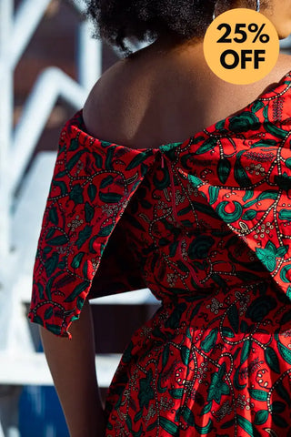 Pre Order Oyin Midi African Print Cape Dress Dresses