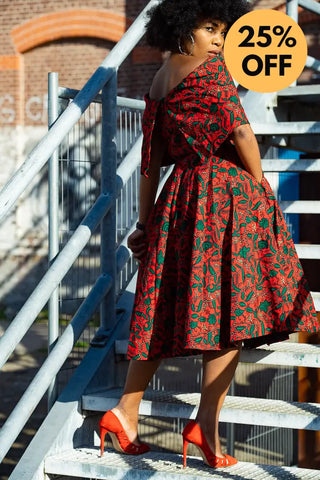 Pre Order Oyin Midi African Print Cape Dress Dresses