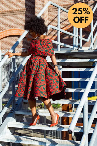 Pre Order Oyin Midi African Print Cape Dress Dresses